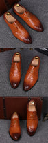 Elegant Plaid Pointed Toe Lace-Up Men's Leather Oxfords - Stylish Casual Business Dress Shoes for Formal Occasions